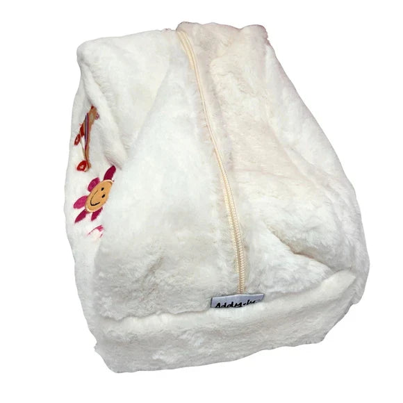 Retro Embroid Faux Fur Cosmetic Bag