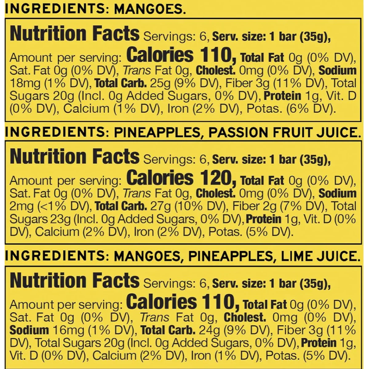 Mix of 3 Premium Tropical Fruit Bars Variety Pack (18 CT)