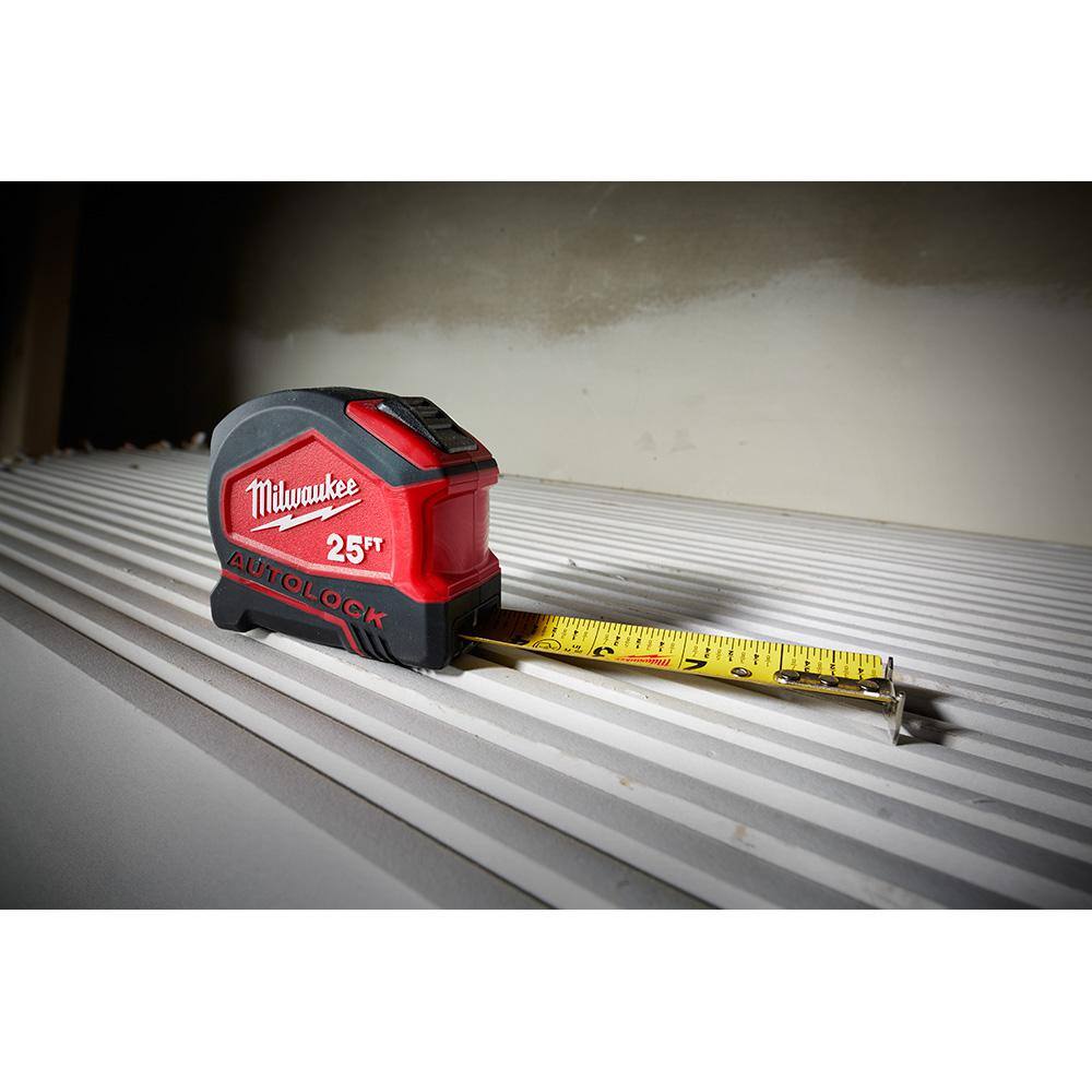 Compact Auto Lock 25 ft. SAE Tape Measure with Fractional Scale and 9 ft. Standout