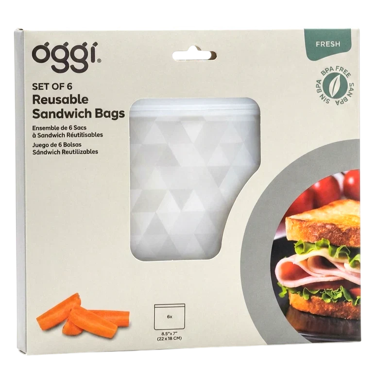 Reusable Sandwich Bags - Tonal Frost Geometric Design (6 CT)
