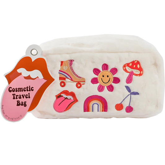 Retro Embroid Faux Fur Cosmetic Bag
