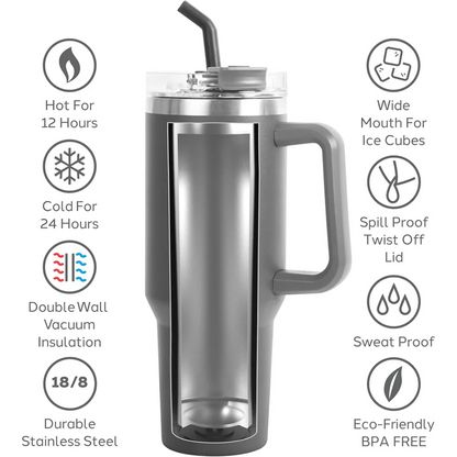 40oz Double Wall Vacuum Insulated Tumbler With Straw - Grey