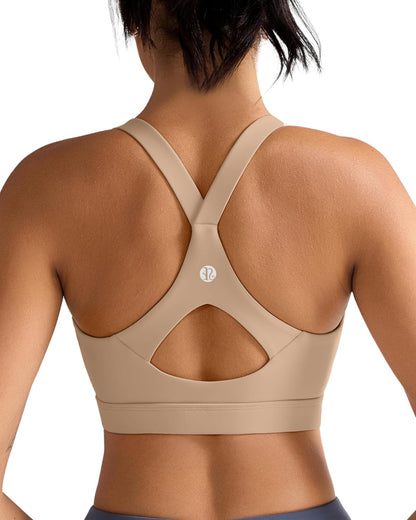 RUNNING GIRL Sports Bra for Women,Y Back Molded Cup Strappy Running High Impact Sports Bra with Sewn in Pads
