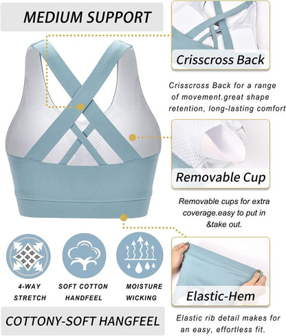 RUNNING GIRL® Medium-Support Strappy Criss-Cross Bra | Removable Cups & Buttery-Soft Sculpting Bra