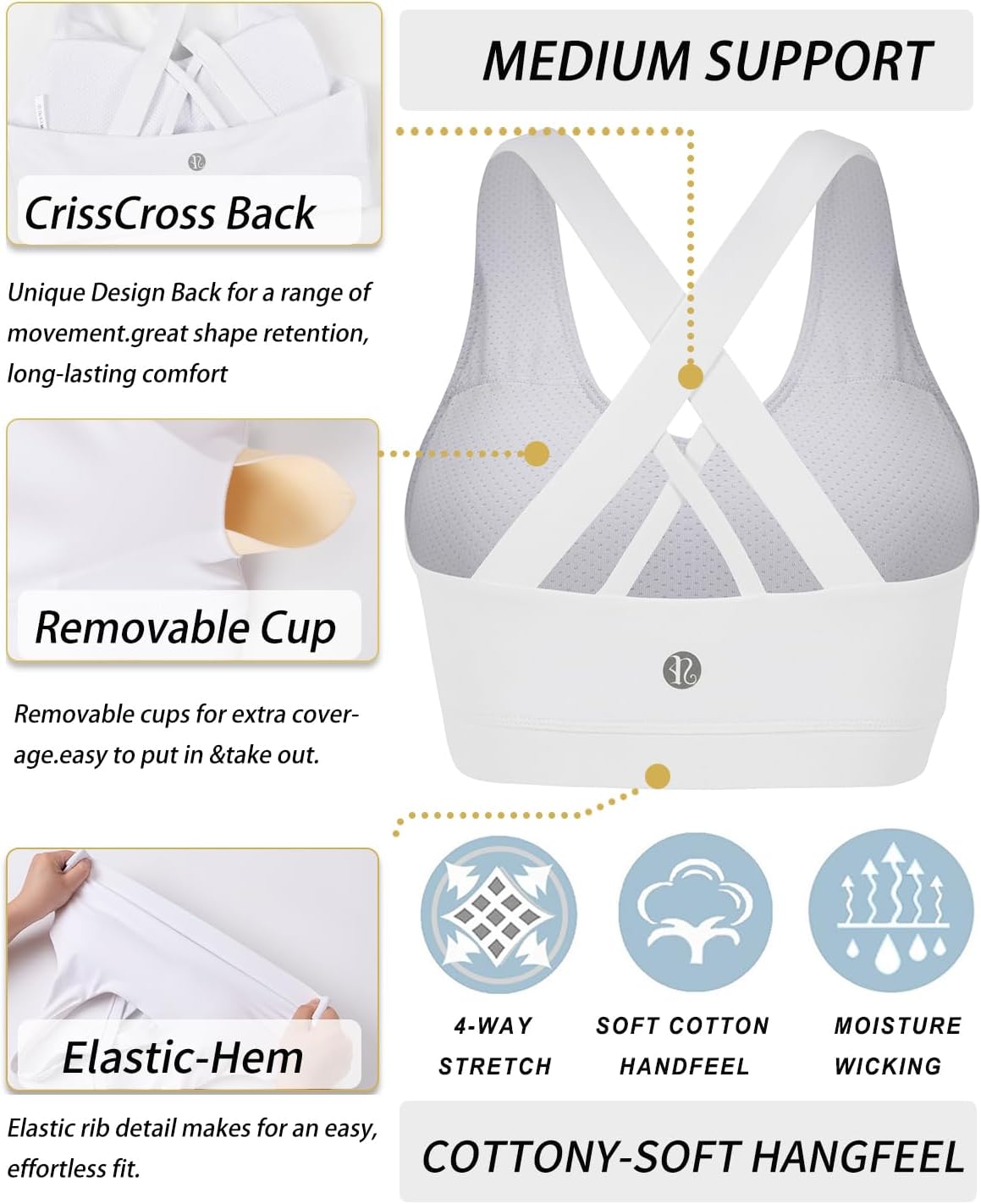 RUNNING GIRL® Medium-Support Strappy Criss-Cross Bra | Removable Cups & Buttery-Soft Sculpting Bra