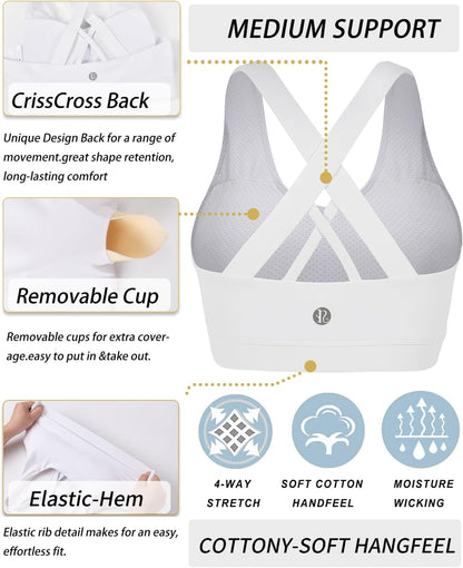 RUNNING GIRL® Medium-Support Strappy Criss-Cross Bra | Removable Cups & Buttery-Soft Sculpting Bra