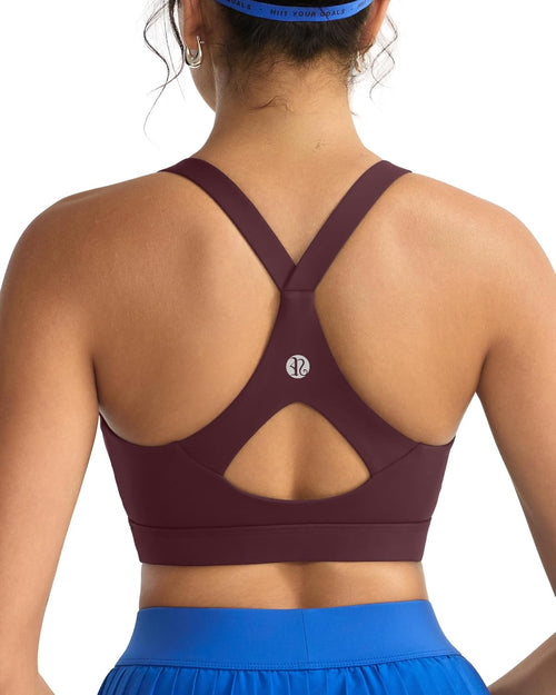 RUNNING GIRL Sports Bra for Women,Y Back Molded Cup Strappy Running High Impact Sports Bra with Sewn in Pads