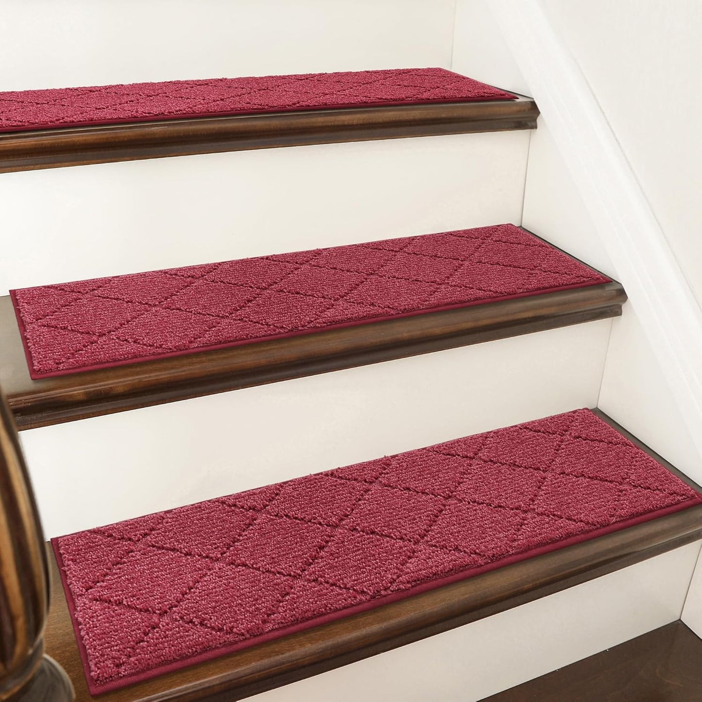 COSY HOMEER Edging Stair Treads Non-Slip Carpet Mat 28inX9in Indoor Stair Runners for Wooden Steps, Edging Stair Rugs for Kids and Dogs, 100% Polyester TPE Backing (15pc, Brown)