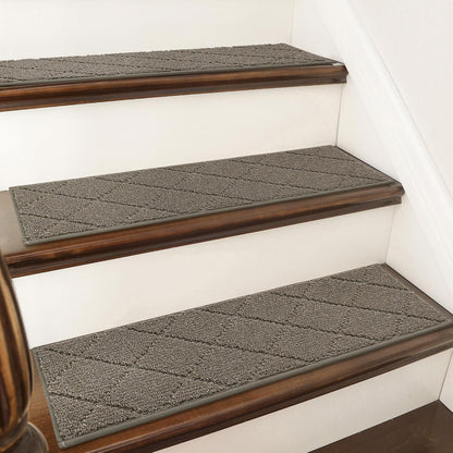 COSY HOMEER Edging Stair Treads Non-Slip Carpet Mat 28inX9in Indoor Stair Runners for Wooden Steps, Edging Stair Rugs for Kids and Dogs, 100% Polyester TPE Backing (15pc, Brown)