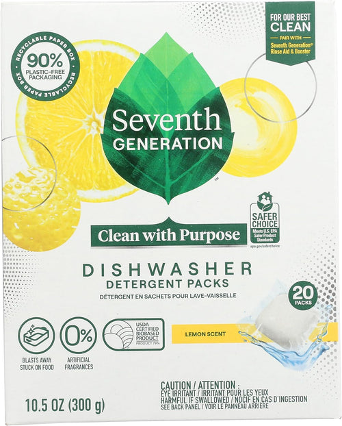 Seventh Generation Dishwasher Detergent Packs, Free & Clear, 45 Count, Pack of 2, Plant Powered Cleaning, Fights Greasy Reside & Stuck-On Food For Sparkling Dishes, Fragrance-Free & Septic Safe