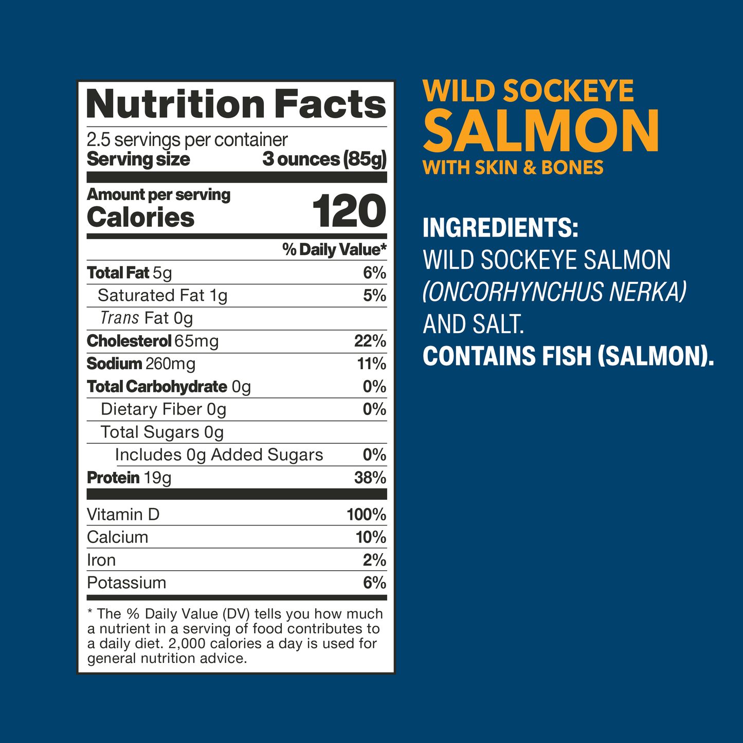 Wild Sockeye Salmon with Skin & Bones