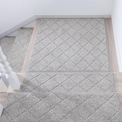 COSY HOMEER Edging Stair Treads Non-Slip Carpet Mat 28inX9in Indoor Stair Runners for Wooden Steps, Edging Stair Rugs for Kids and Dogs, 100% Polyester TPE Backing (15pc, Brown)