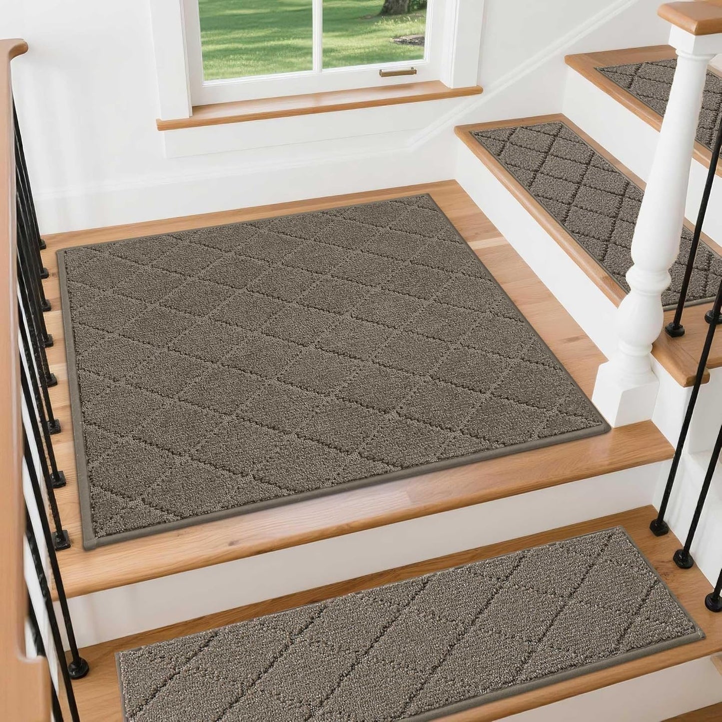 COSY HOMEER Edging Stair Treads Non-Slip Carpet Mat 28inX9in Indoor Stair Runners for Wooden Steps, Edging Stair Rugs for Kids and Dogs, 100% Polyester TPE Backing (15pc, Brown)