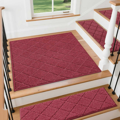 COSY HOMEER Edging Stair Treads Non-Slip Carpet Mat 28inX9in Indoor Stair Runners for Wooden Steps, Edging Stair Rugs for Kids and Dogs, 100% Polyester TPE Backing (15pc, Brown)