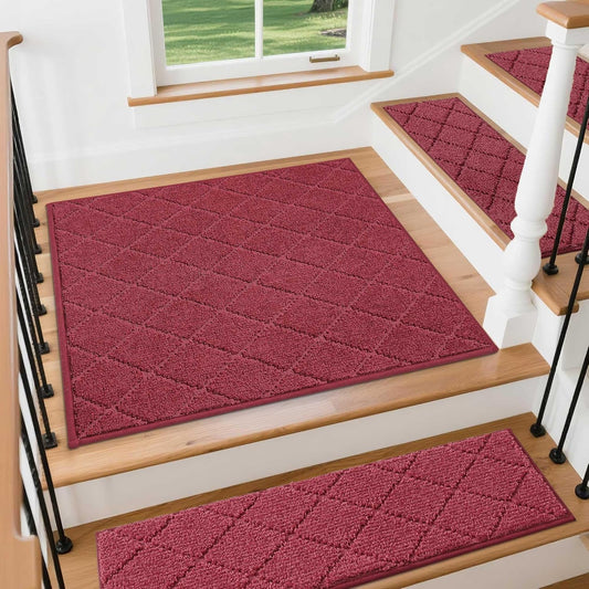 COSY HOMEER Edging Stair Treads Non-Slip Carpet Mat 28inX9in Indoor Stair Runners for Wooden Steps, Edging Stair Rugs for Kids and Dogs, 100% Polyester TPE Backing (15pc, Brown)