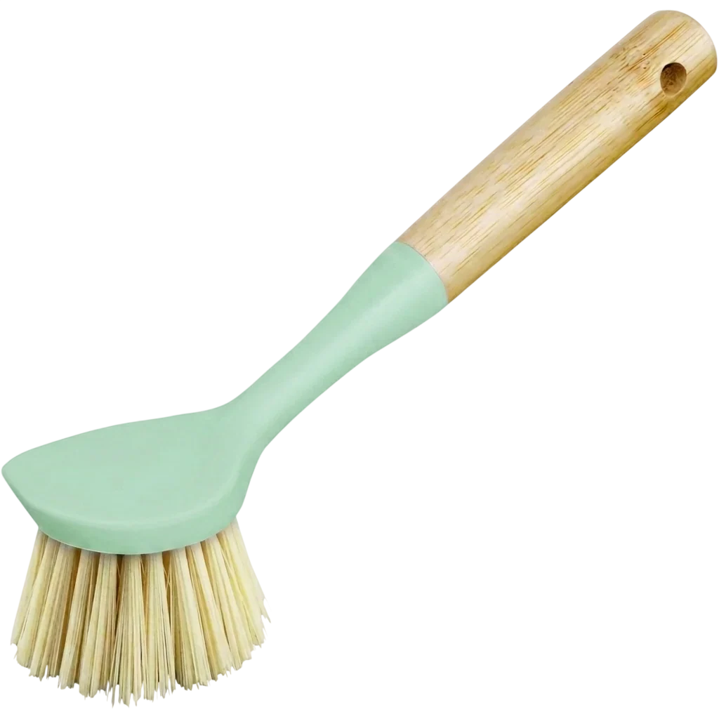Bamboo Long Handled Dish Brush With Scraper - Sage