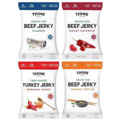 Beef and Turkey Jerky Variety, Original, Sweet Chipotle, Sriracha Honey (4 CT)