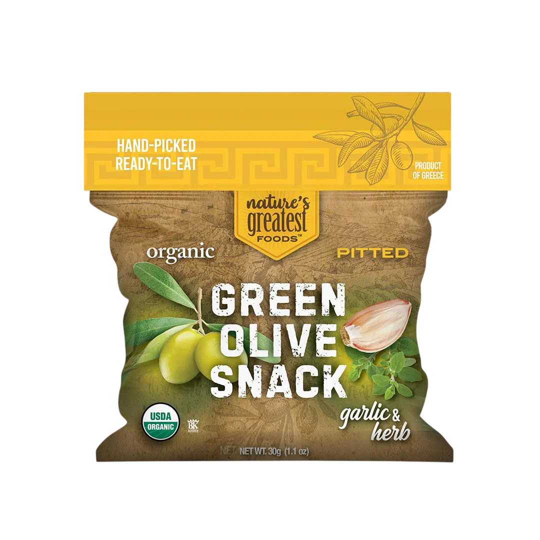 Organic Green Olives Garlic And Herb (24 Pack)