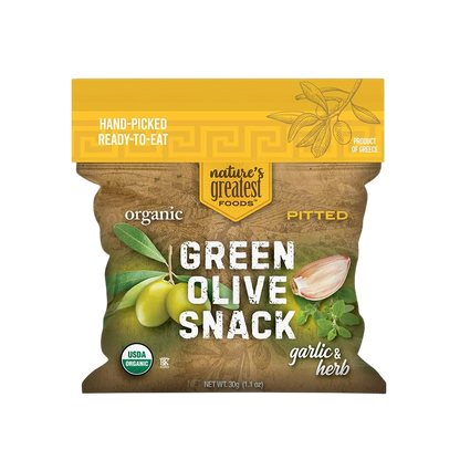 Organic Green Olives Garlic And Herb (24 Pack)