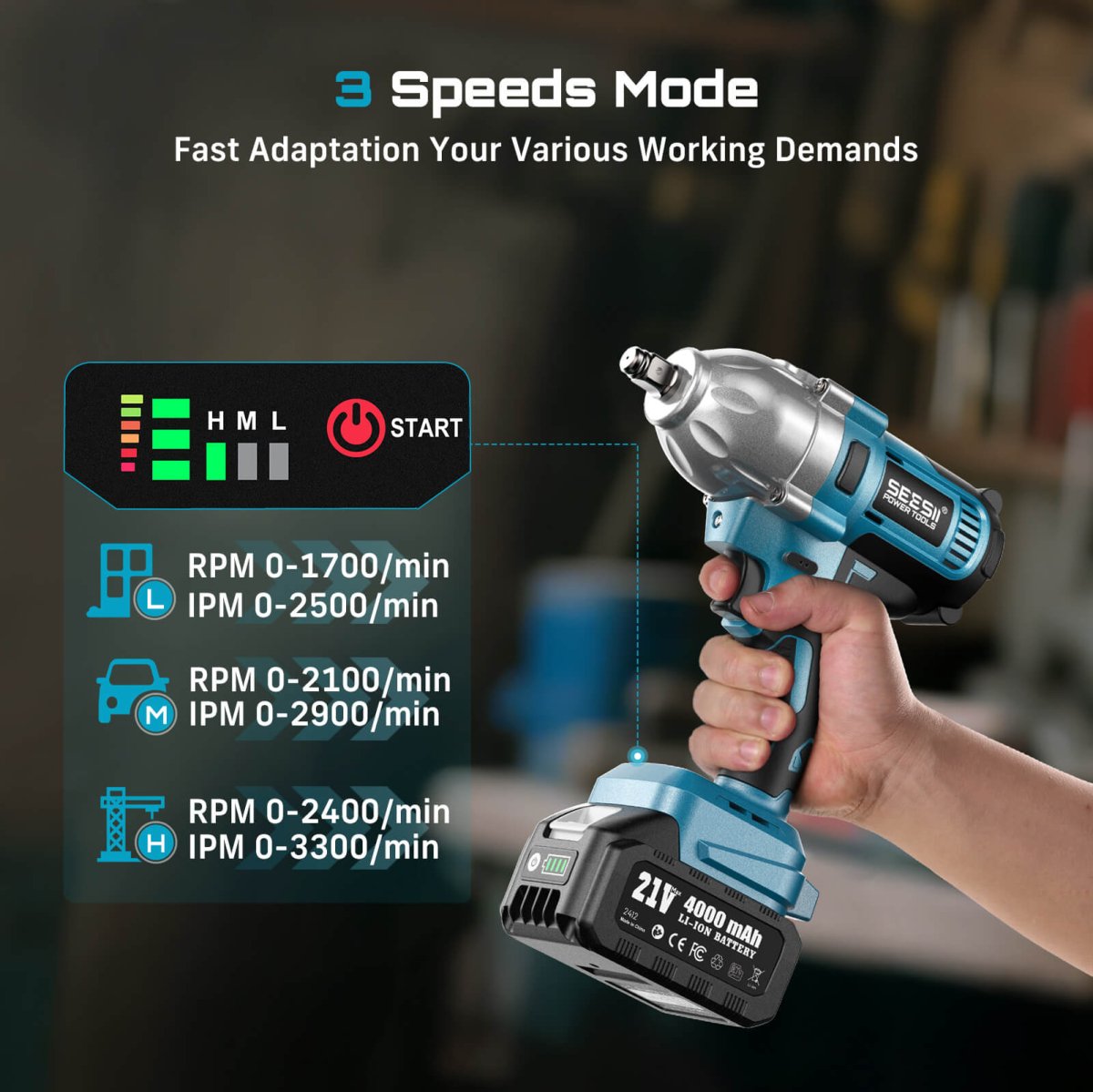Cordless Impact Wrench 1/2 inch for Car Home SeeSii WH710