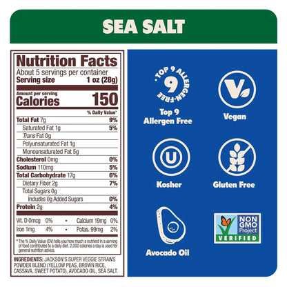 Super Veggie Straws With Avocado Oil - Sea Salt