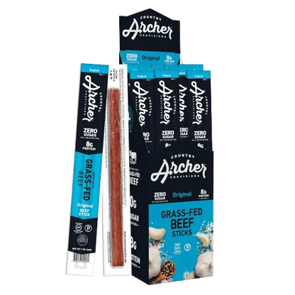 Grass-Fed Jerky Beef Sticks - Gluten Free, High Protein Snacks (18 pack)