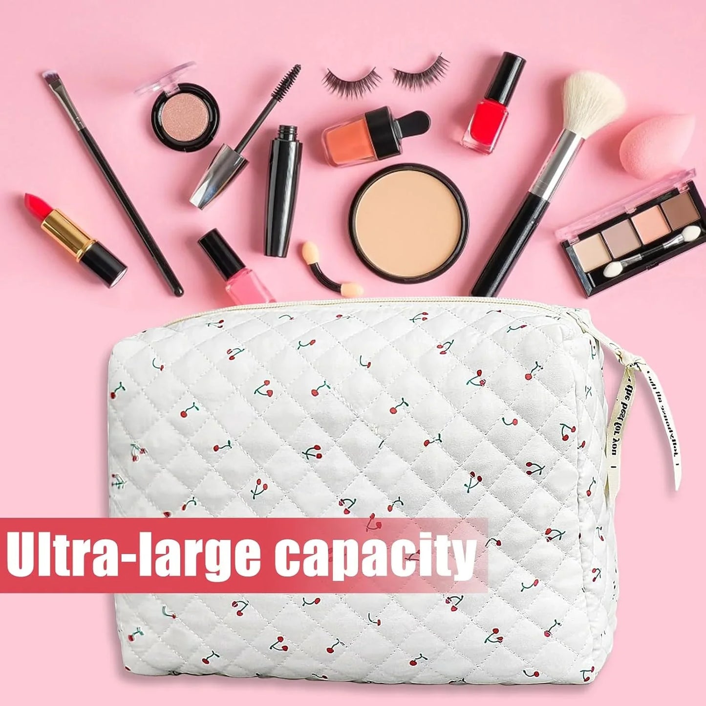 Quilted Cherry Cosmetic Bag