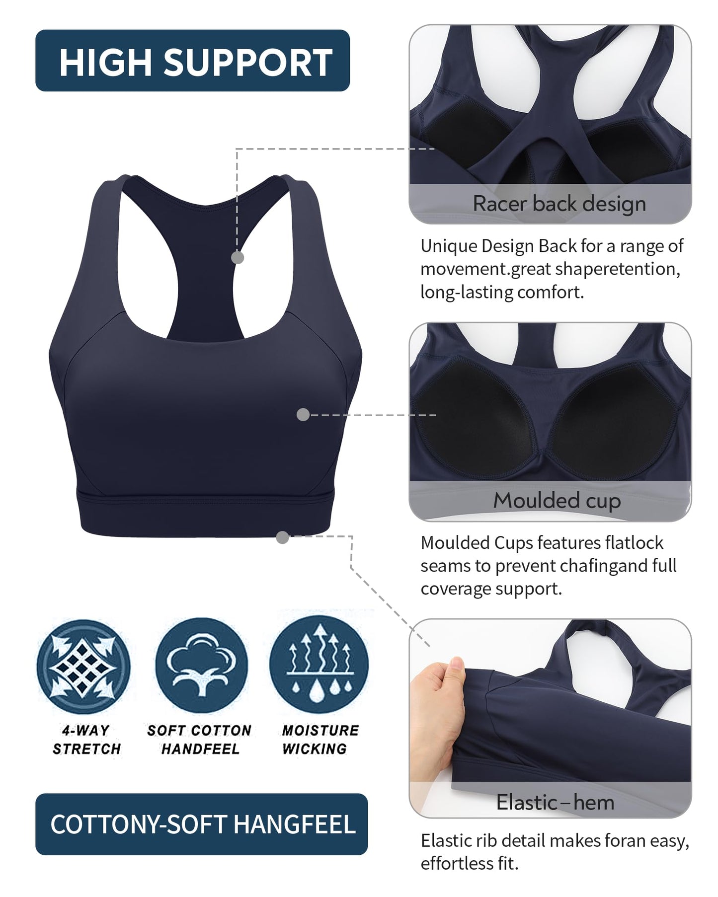 RUNNING GIRL® High Support Molded Cup Sports Bra with Sewn-in Pads