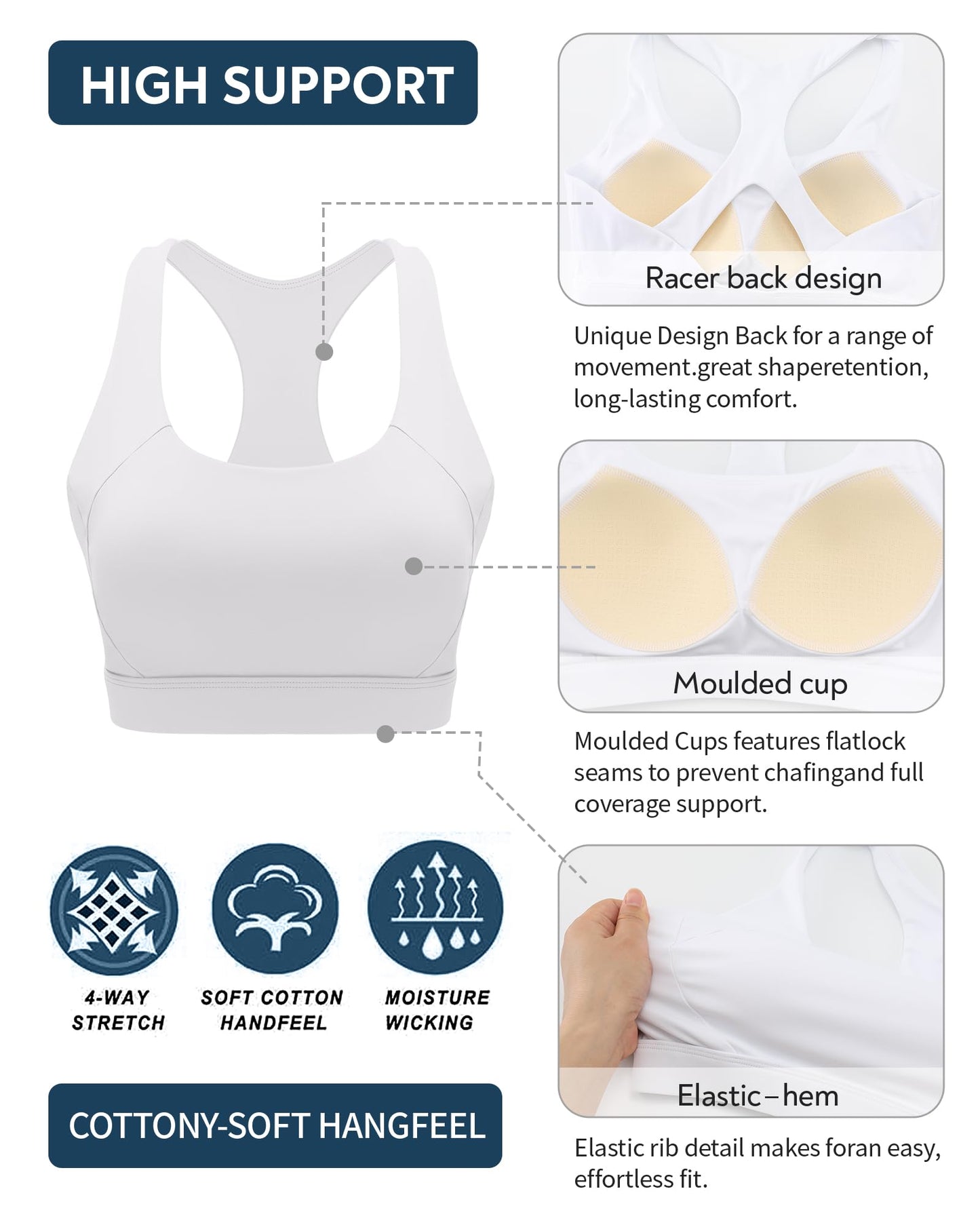 RUNNING GIRL® High Support Molded Cup Sports Bra with Sewn-in Pads