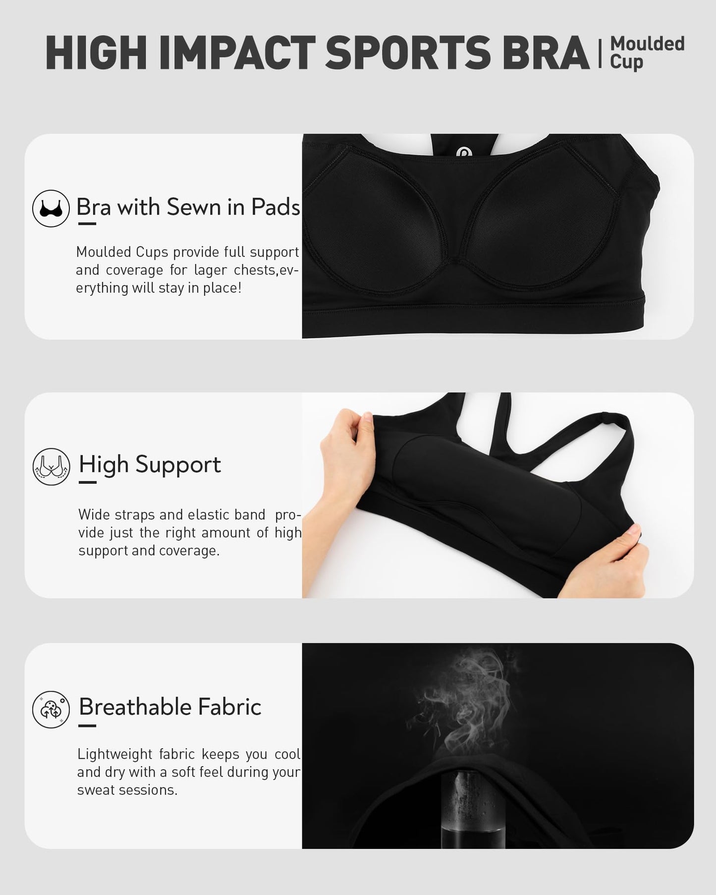 RUNNING GIRL® High-Impact Racerback Sports Bra | Fixed Molded Cups for Larger Busts