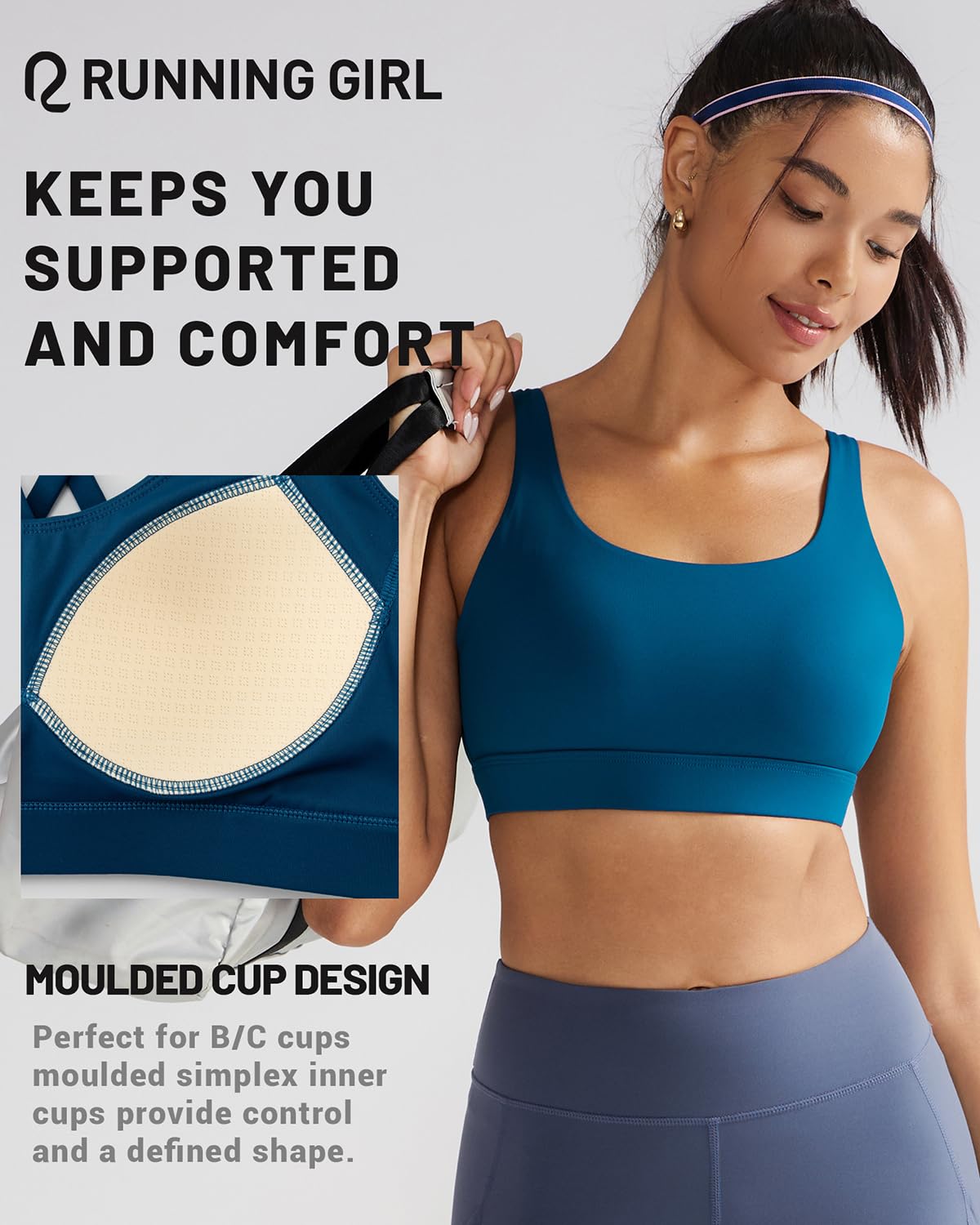 RUNNING GIRL® Medium-High Support Crisscross Back Molded Cup Sports Bra