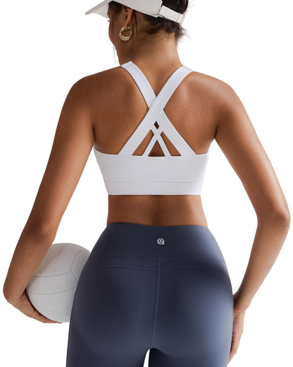 RUNNING GIRL® Medium-Support Criss-Cross Sports Bra | Removable Pads & Strappy Back