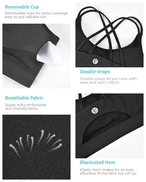 RUNNING GIRL® Medium-Support Crisscross Sports Bra | Removable Cups & Anti-Roll Elastic Hem