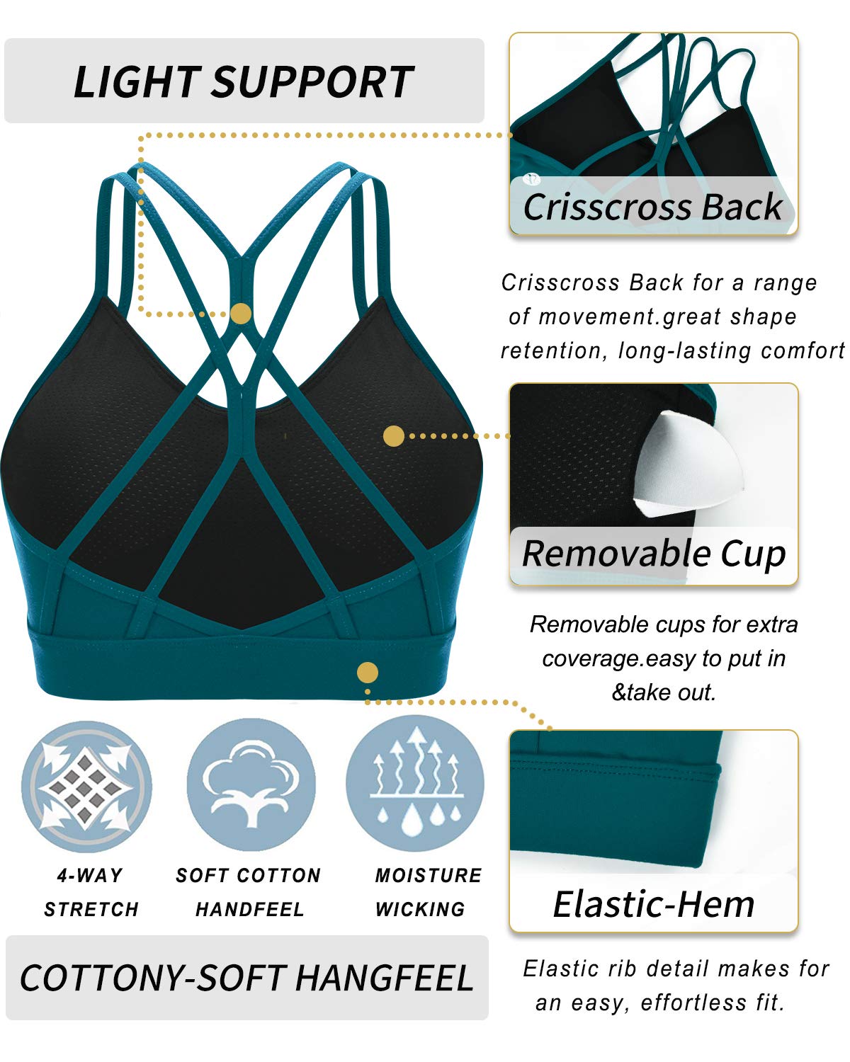 RUNNING GIRL® Strappy Criss-Cross Yoga Bra | Removable Cups & Medium Support Sculpting Bra