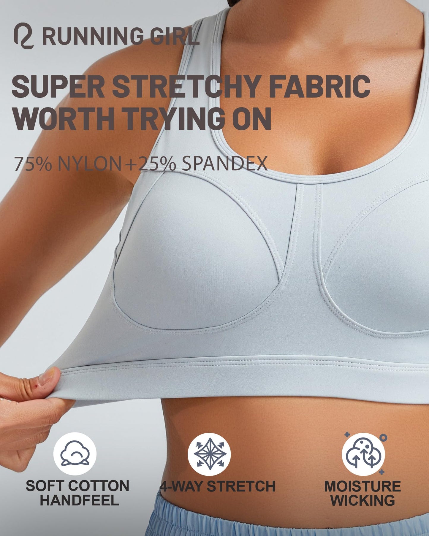 RUNNING GIRL® High-Impact Racerback Sports Bra | Molded Cup High Support Bra for Women