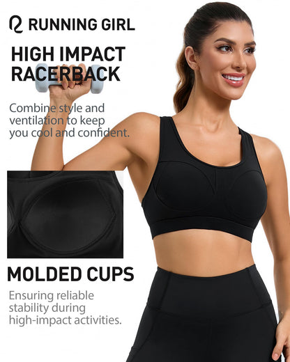 RUNNING GIRL® High-Impact Racerback Sports Bra | Molded Cup High Support Bra for Women