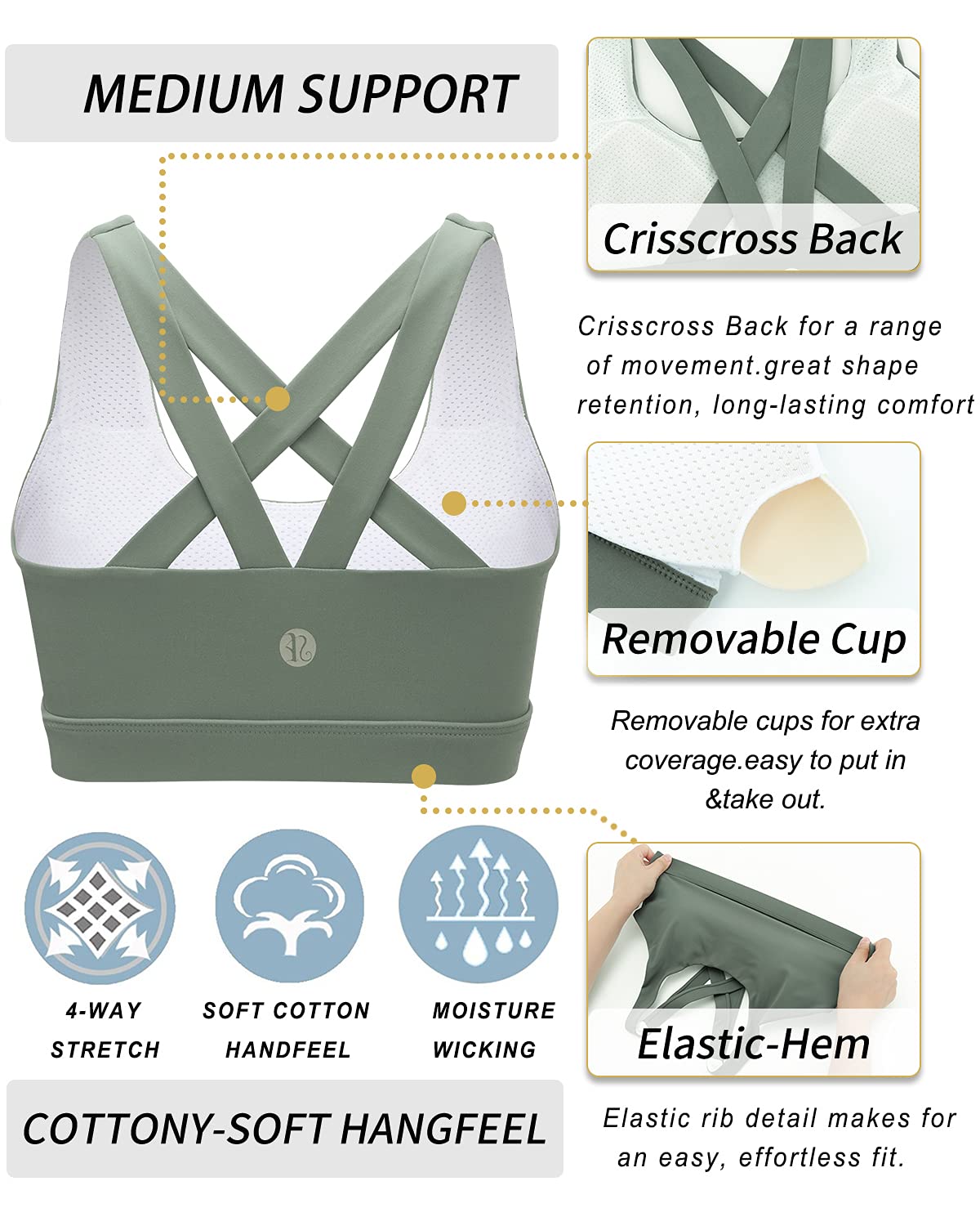 RUNNING GIRL® Sexy Criss-Cross Back Sports Bra | Medium-Support Yoga Bra with Removable Pads