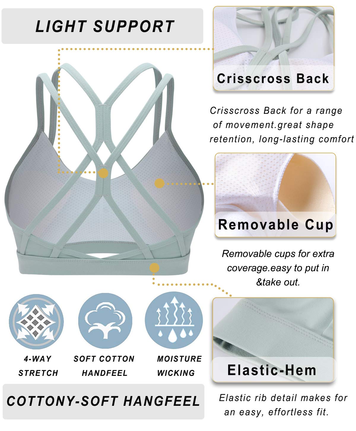 RUNNING GIRL® Strappy Criss-Cross Yoga Bra | Removable Cups & Medium Support Sculpting Bra
