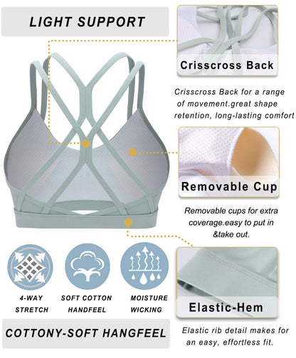 RUNNING GIRL® Strappy Criss-Cross Yoga Bra | Removable Cups & Medium Support Sculpting Bra