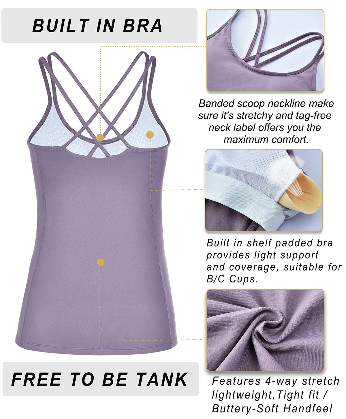 RUNNING GIRL® Essence Yoga Tank Top | Built-in Shelf Bra with Removable Cups & Buttery-Soft Sculpting Tank