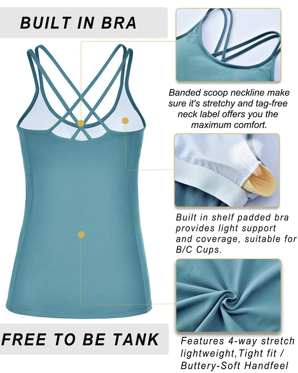 RUNNING GIRL® Sculpting Yoga Tank Top | Built-in Shelf Bra with Removable Cups & U-Shaped Back