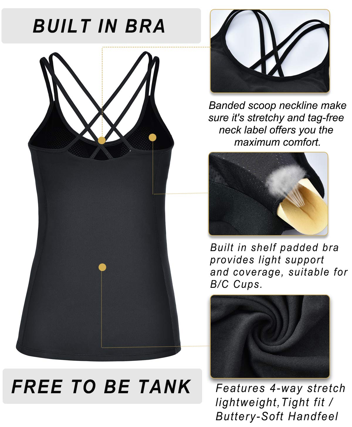 RUNNING GIRL® Essence Yoga Tank Top | Built-in Shelf Bra with Removable Cups & Buttery-Soft Sculpting Tank