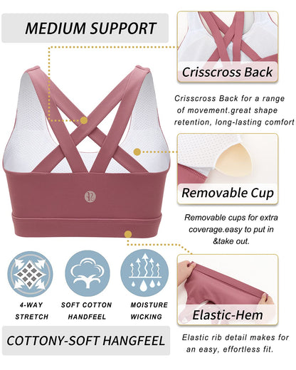 RUNNING GIRL® Sexy Criss-Cross Back Sports Bra | Medium-Support Yoga Bra with Removable Pads