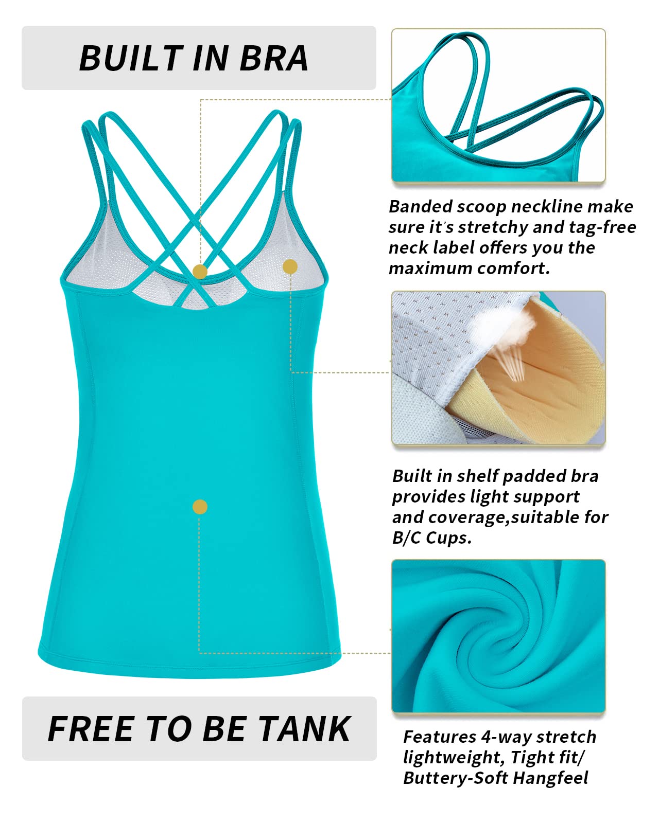 RUNNING GIRL® Sculpting Yoga Tank Top | Built-in Shelf Bra with Removable Cups & U-Shaped Back