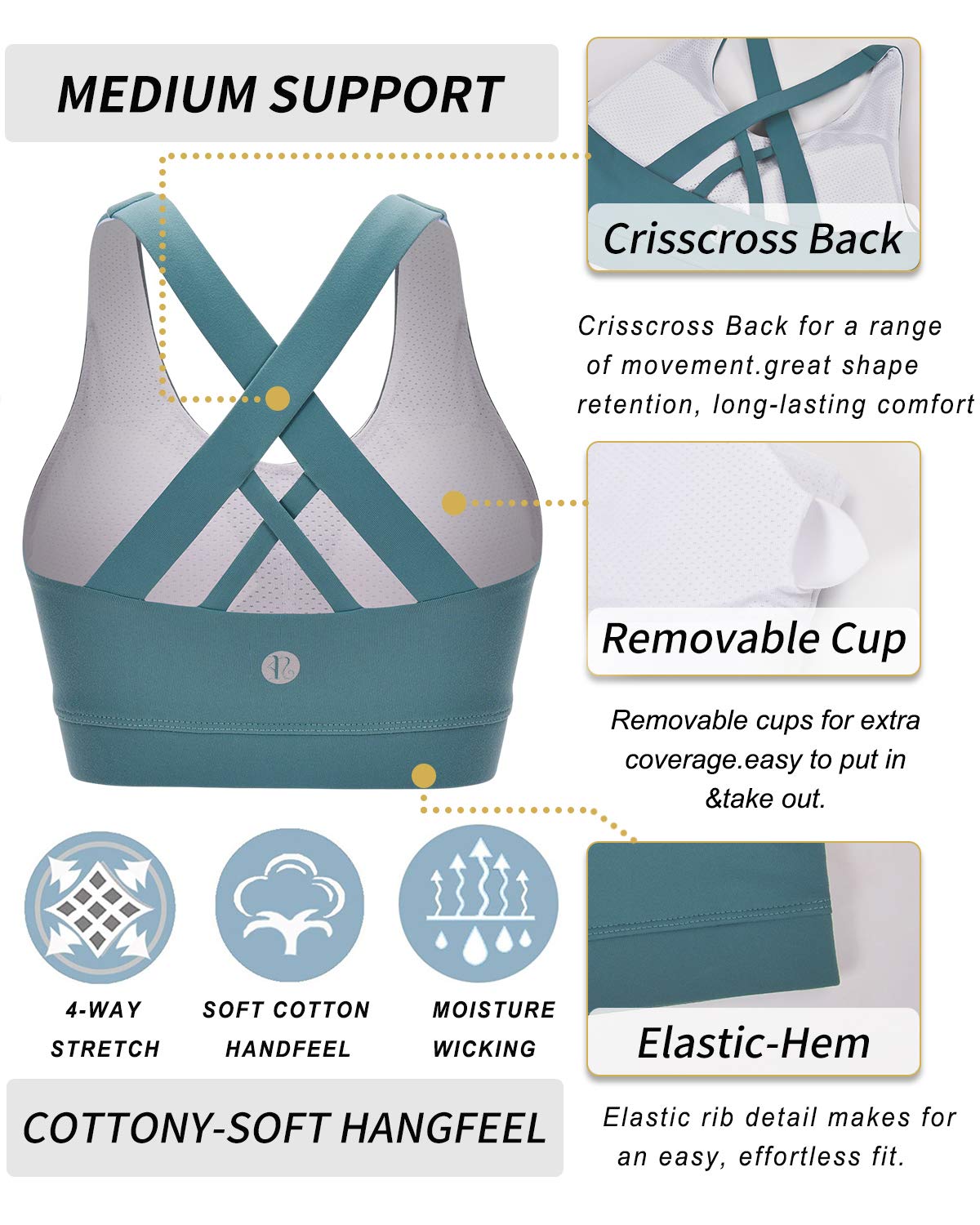 RUNNING GIRL® Medium-Support Criss-Cross Sports Bra | Removable Pads & Strappy Back