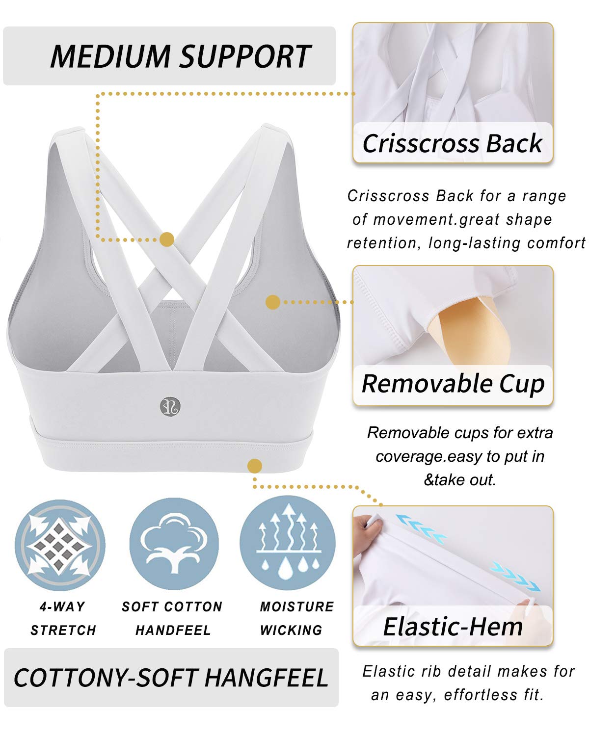 RUNNING GIRL® Sexy Criss-Cross Back Sports Bra | Medium-Support Yoga Bra with Removable Pads