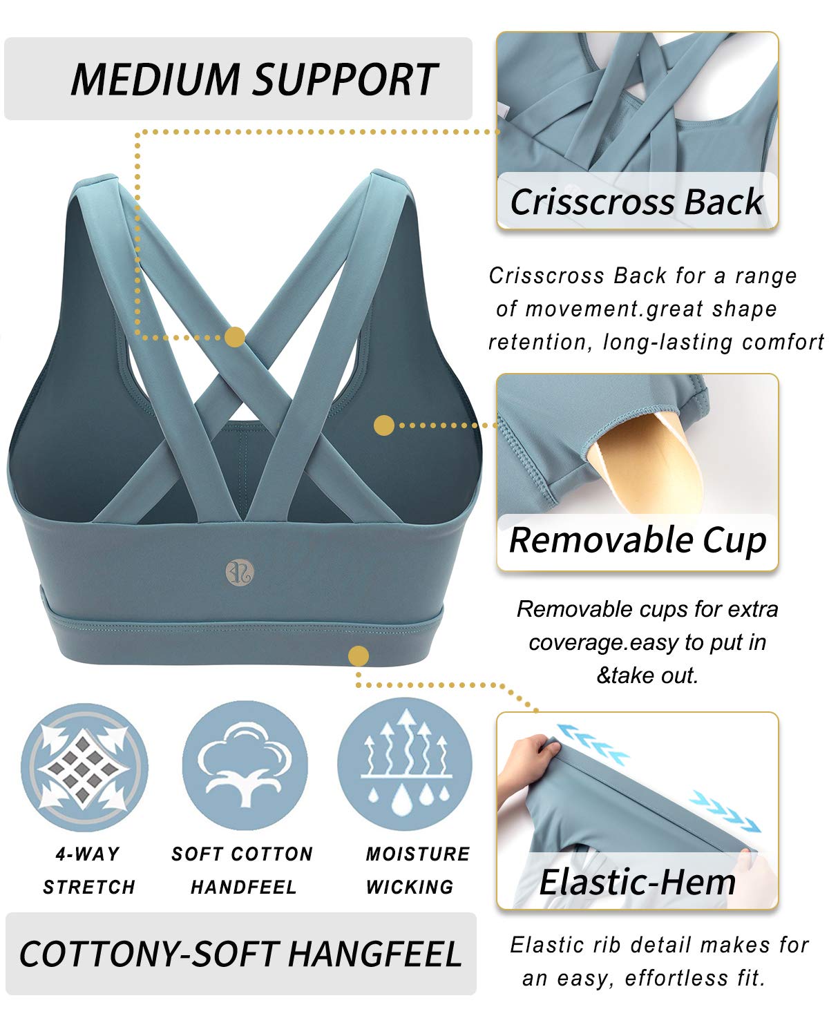 RUNNING GIRL® Sexy Criss-Cross Back Sports Bra | Medium-Support Yoga Bra with Removable Pads