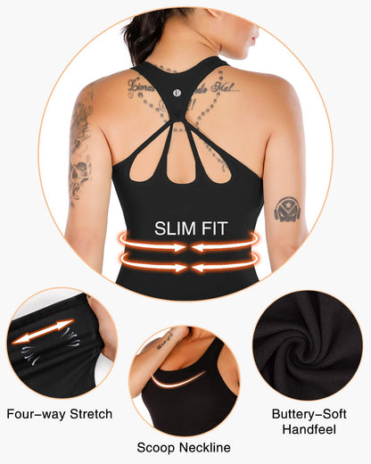 RUNNING GIRL® 2-in-1 Wide-Strap Racerback Tank Top | Built-in Bra Yoga Cami