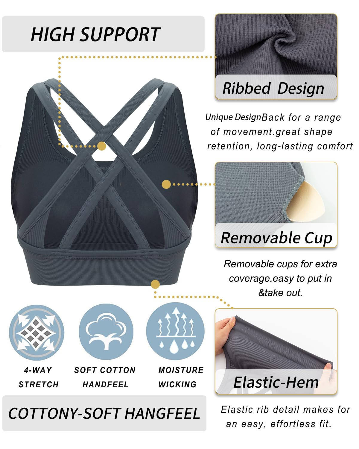 RUNNING GIRL® Strappy Criss-Cross Padded Yoga Bra