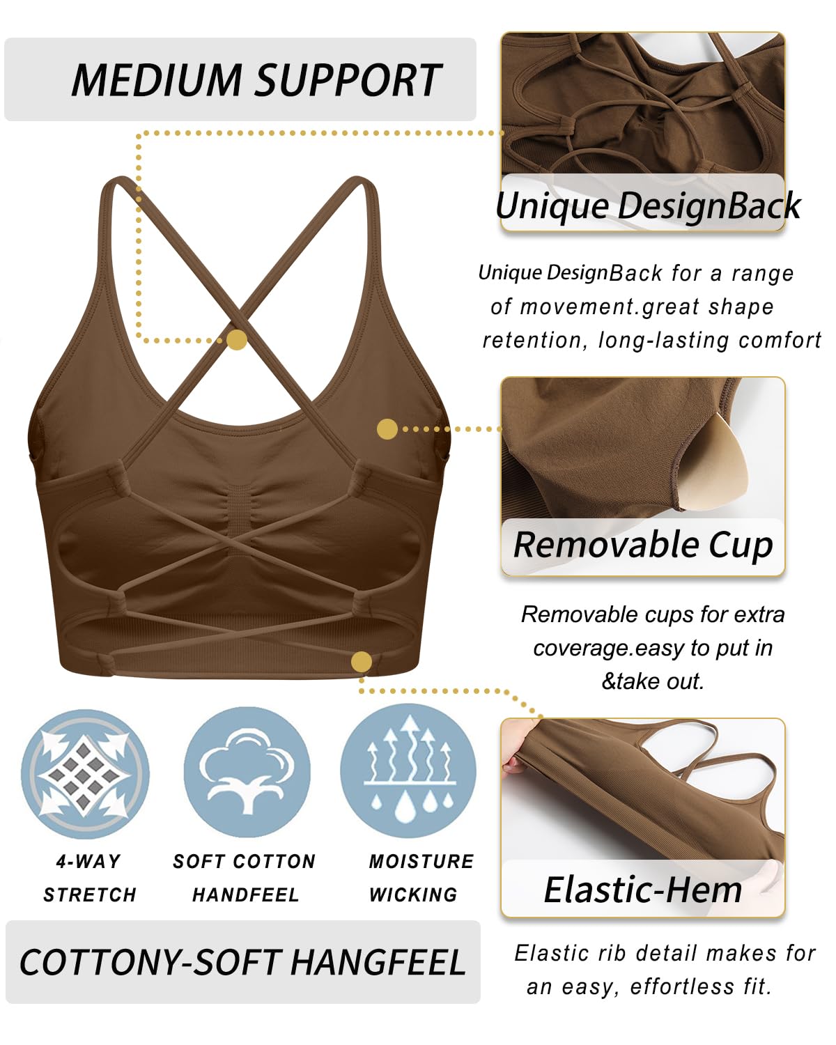 RUNNING GIRL® Sexy Criss-Cross Back Yoga Bra | Seamless Medium-Support Sports Bra